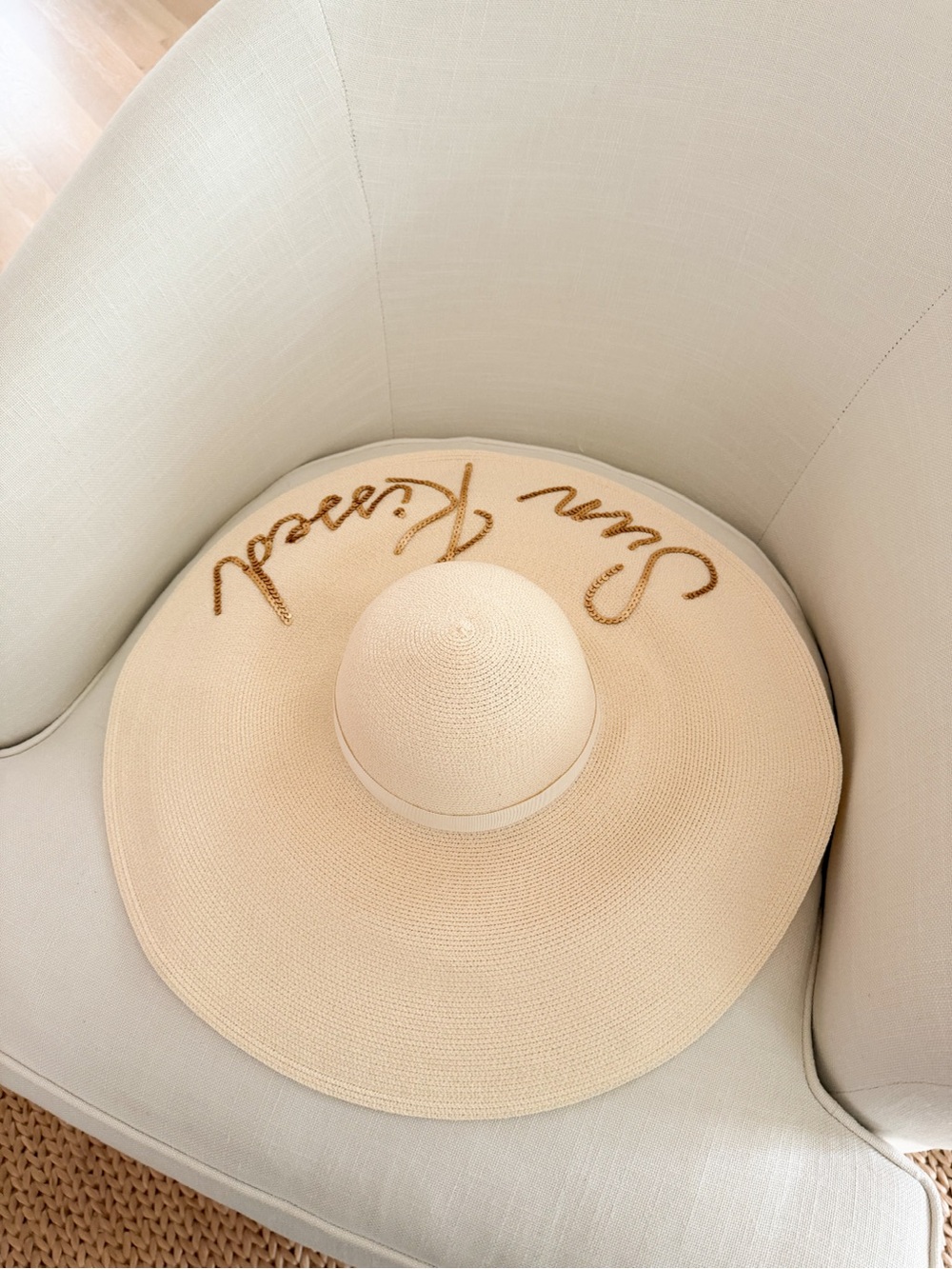 Eugenia Kim Wide-Brim Straw Sun Hat - Beige with Gold Script